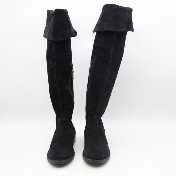 FRYE Shirley Over the Knee Fold Over Women's Size 6 B Zip Boots Black Suede - Picture 2 of 9